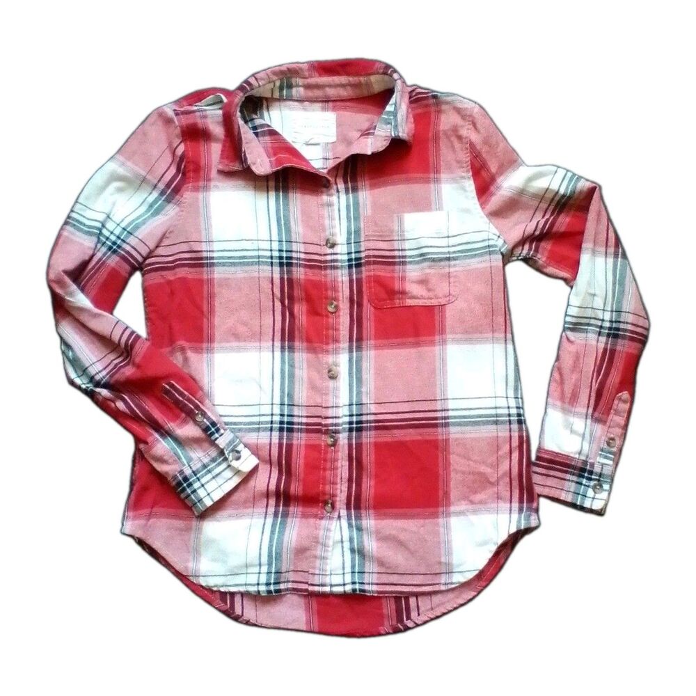Aeropostale Burgundy Red Plaid Checks Long Sleeve Cotton Button Down Shirt Sz S